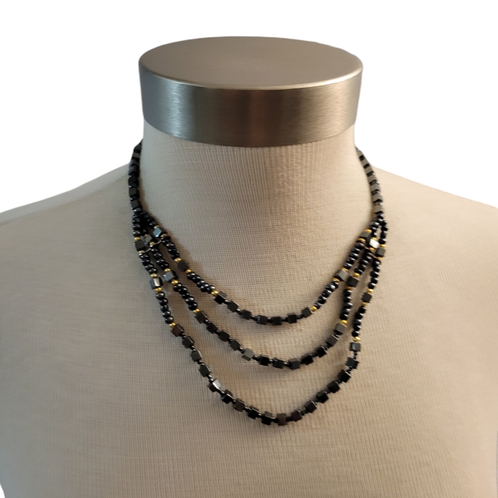 Hand Crafted Beaded Necklace Hematite